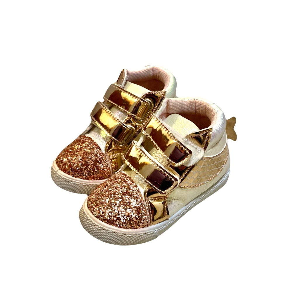 Mermaid Glitter Gold Pink High-Top Sneakers - Picture 3 of 14